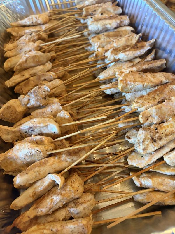 Tray of chicken skewers