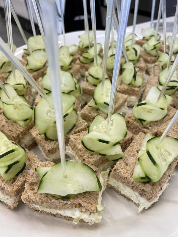 Cucumber tea sandwiches on picks