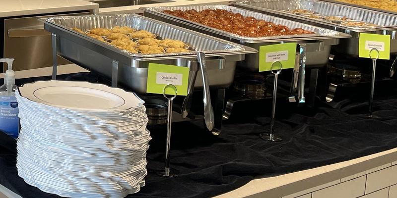 Chafing dishes at a catered event