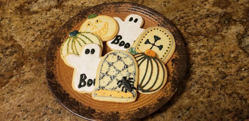 Decorated Halloween cookies with ghosts and pumpkins