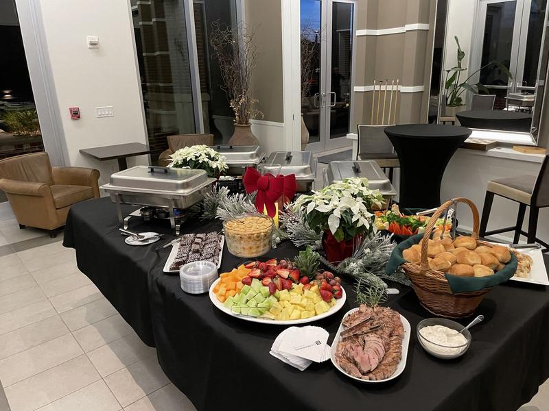 Holiday buffet on black linens