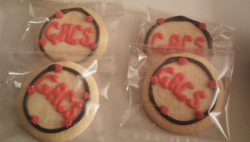 Individually bagged round cookies with custom red lettering