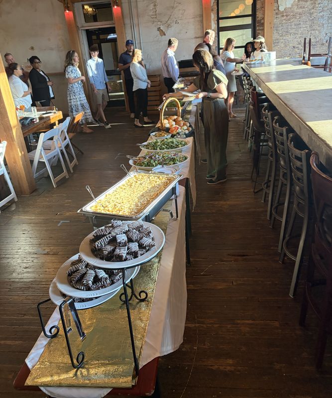 Long catered buffet table