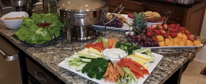 Fresh vegetable platter on a kitchen counter