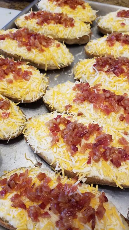 Loaded potato skins topped with melted cheese and bacon