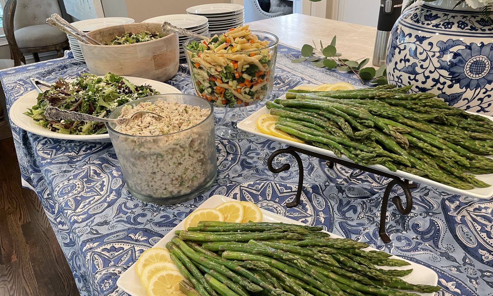 Elegant event buffet with salmon, shrimp cocktail and sliced beef tenderloin
